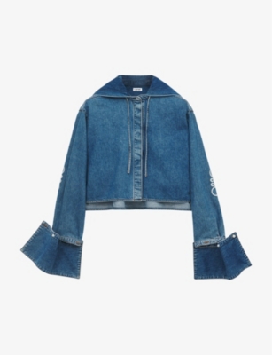 LOEWE: Anagram-embroidered cropped denim jacket