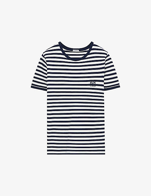 LOEWE: Anagram-embroidered striped stretch-woven T-shirt