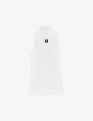 LOEWE ANAGRAM-EMBROIDERED HIGH-NECK STRETCH-COTTON TOP