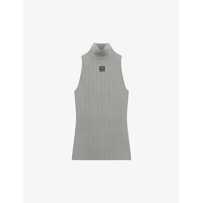 Loewe Anagram-embroidered High-neck Stretch-cotton Top In Sparkling Grey