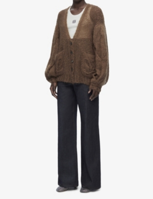 Shop Loewe Women's Brown Anagram-embroidered Mohair Wool-blend Knitted Cardigan