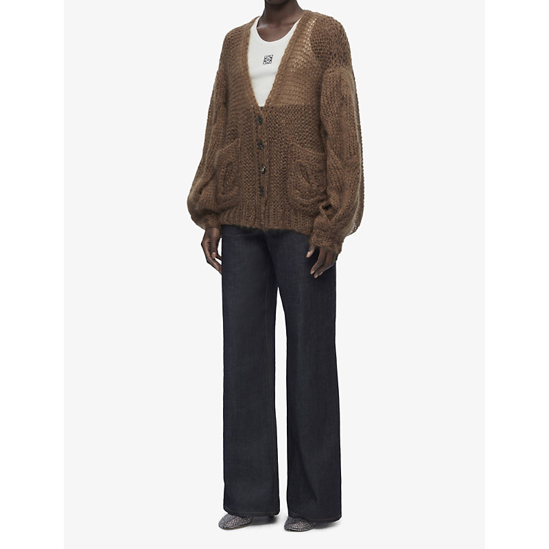 Shop Loewe Women's Brown Anagram-embroidered Mohair Wool-blend Knitted Cardigan