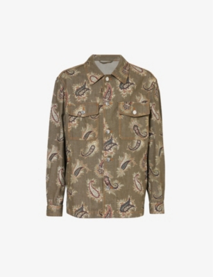 ETRO: Paisley-pattern spread-collar denim jacket