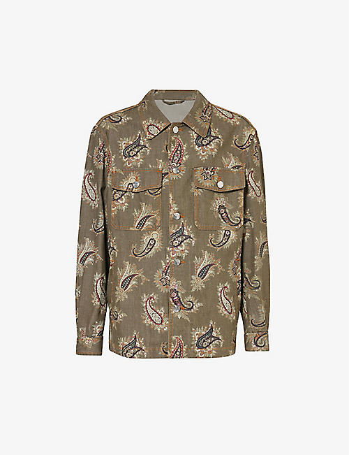 ETRO: Paisley-pattern spread-collar denim jacket