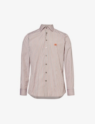 Etro Mens Stripe Striped Logo-embroidered Cotton Shirt