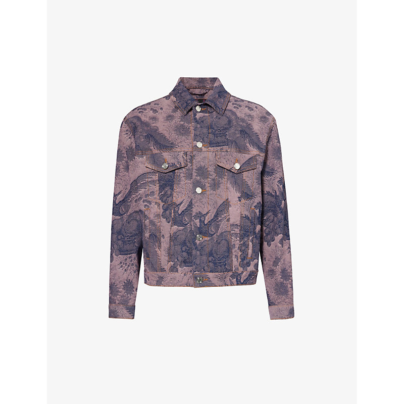 Etro Mens Pattern Foliage-pattern Contrast-stitching Stretch-cotton Jacket