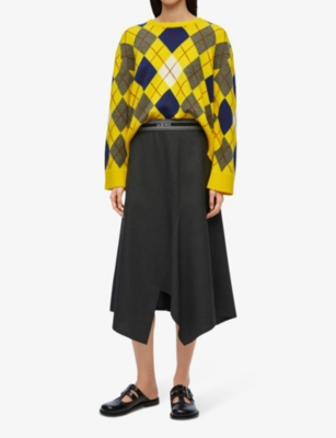 Shop Loewe Women's Yellow/multicolour Argyle-knitted Round-neck Wool Jumper