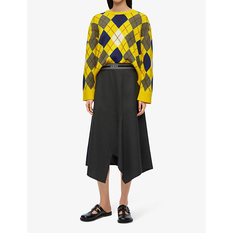 Shop Loewe Women's Yellow/multicolour Argyle-knitted Round-neck Wool Jumper
