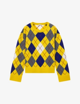 Shop Loewe Women's Yellow/multicolour Argyle-knitted Round-neck Wool Jumper