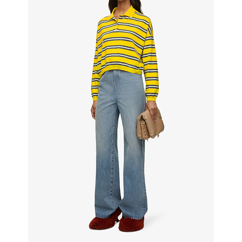 Shop Loewe Women's Yellow Stripe-pattern Long-sleeve Wool Jumper