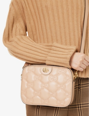 Shop Gucci Womens Pink Sand/natural Matelassé Small Leather Cross-body Bag