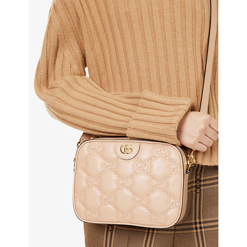 Shop Gucci Womens Pink Sand/natural Matelassé Small Leather Cross-body Bag