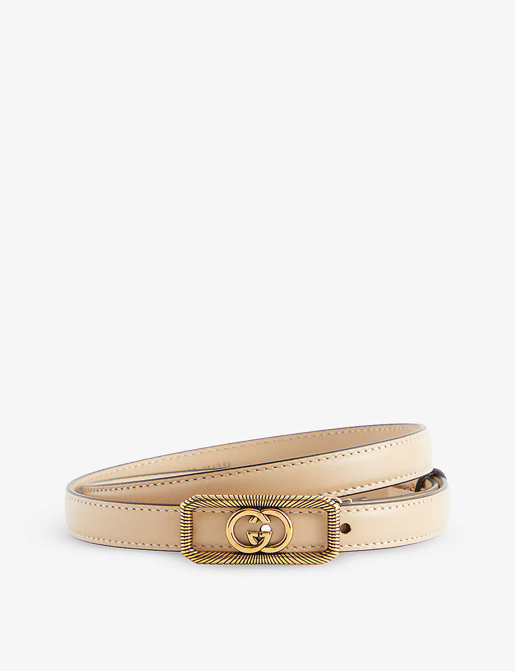 Gucci Womens Lt Powder Logo-buckle Leather Belt