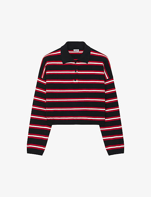 LOEWE: Striped relaxed-fit wool polo shirt