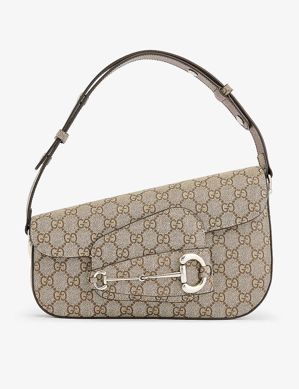 Gucci 1955 Horsebit Coated-canvas Shoulder Bag In Beige Ebony