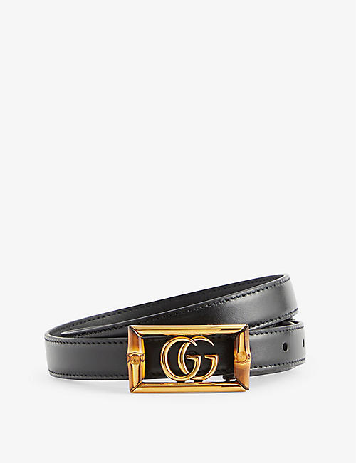 GUCCI: Square logo-buckle leather belt