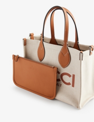 GUCCI: Logo-print leather-trim canvas tote