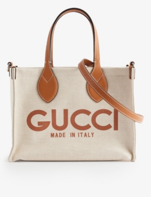 Shop Gucci Logo-print Leather-trim Canvas Tote In Be.eb.greg.h.br/h.br