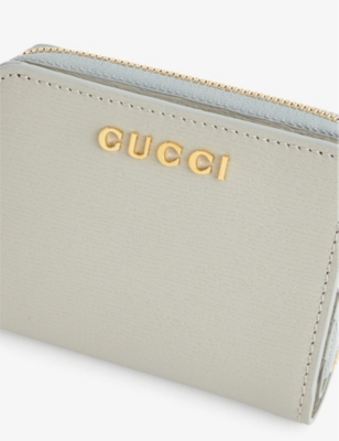 Shop Gucci Womens Grey Sky Logo-plaque Leather Wallet