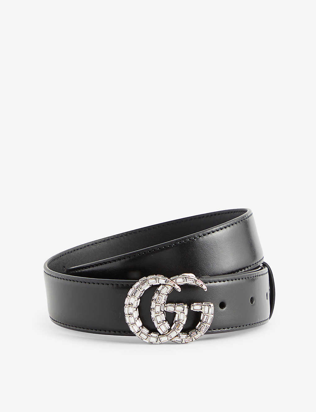 Gucci Womens Black Crystal Logo-buckle Leather Belt