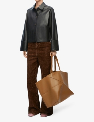 LOEWE: Turn Up collared leather jacket