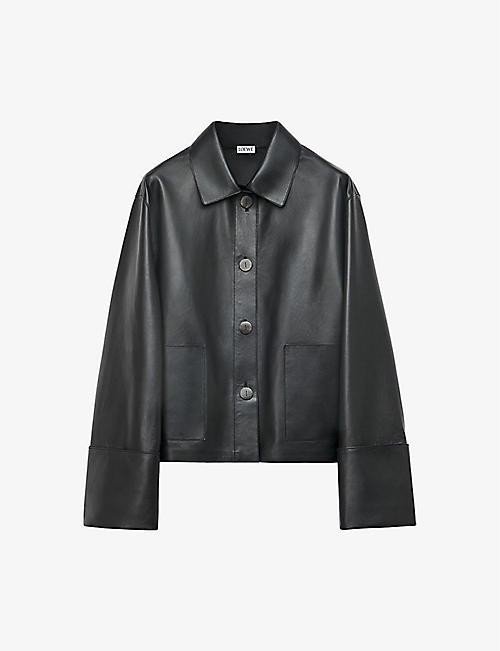 LOEWE: Turn Up collared leather jacket