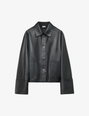 Loewe Women's Turn-up Leather Crop Jacket In Black