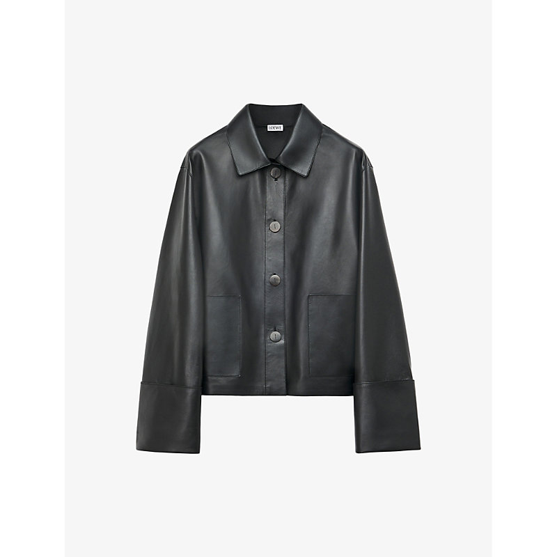 Loewe Women's Turn-up Leather Crop Jacket In Black