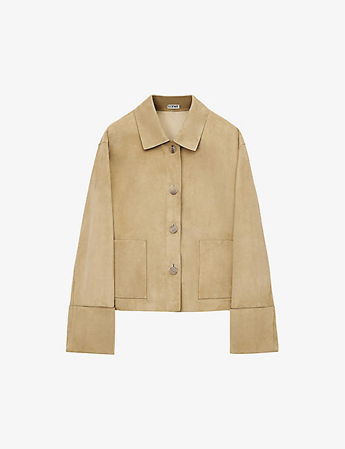 LOEWE: Turn-up brand-patch regular-fit leather jacket