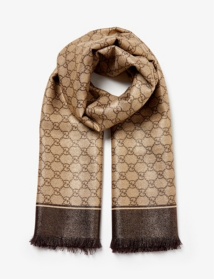 GUCCI: Rainy brand-print wool scarf