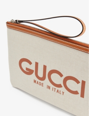 Shop Gucci Womens Be.eb.greg.h.br/h.br Logo-print Leather-trim Canvas Clutch