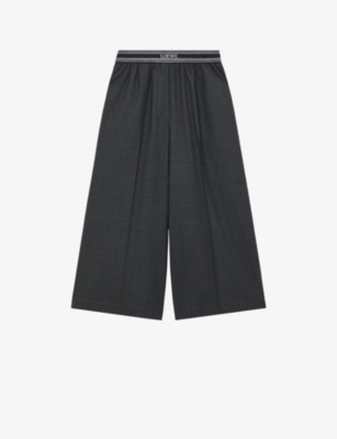 Loewe Womens Anthracite Melange Branded-waistband Wide-leg High-rise Wool-blend Trousers In Anthracite Melange