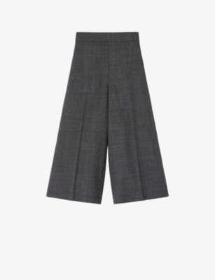 LOEWE: Cropped elasticated-waist wide-leg high-rise wool-blend trousers