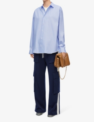 Shop Loewe Womens Blue/white Double Layer Cuffed Cotton-blend Shirt