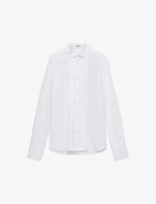 Loewe Pleated Bib-front Wingtip Collared Striped Shirt In Optic White