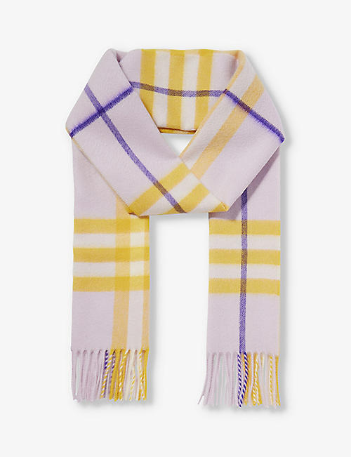BURBERRY: Giant Check fringed-trim cashmere scarf