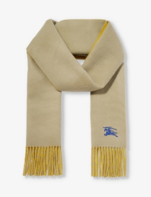 Burberry Womens Hunter / Pear Knight Fringed-edge Cashmere Scarf
