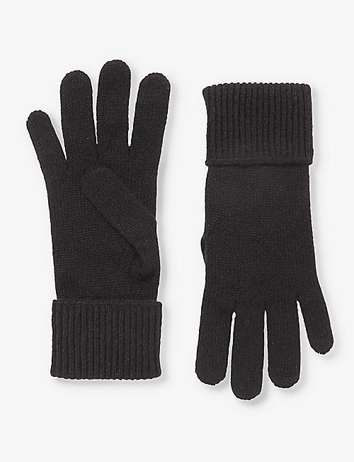 BURBERRY: Logo-embroidered ribbed-cuff cashmere-blend gloves