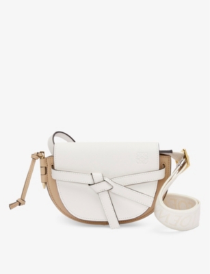 LOEWE LOEWE WOMEN'S WHITE/PAP CRAFT GATE DUAL MINI LEATHER SHOULDER BAG