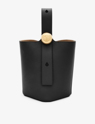 Loewe Womens Black Pebble Mini Leather Bucket Bag