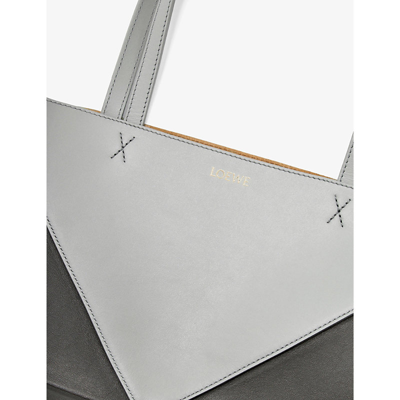 Shop Loewe Puzzle Fold Medium Leather Tote Bag In Pearl Grey/dark Grey