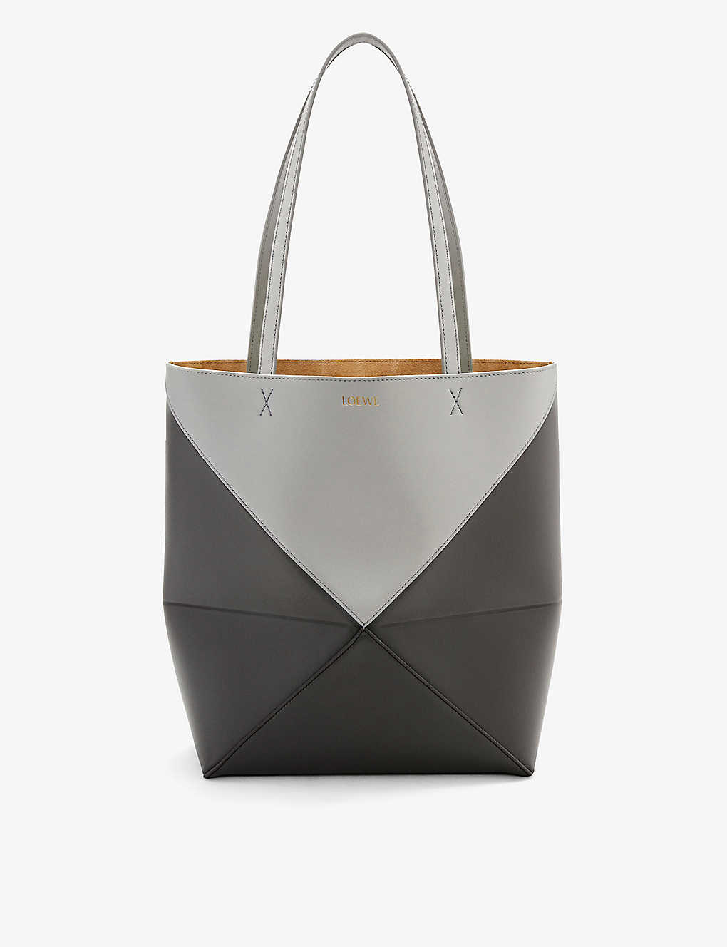 Loewe Medium Leather Puzzle Fold Tote Bag In Pearl Grey/dark Grey
