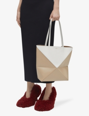 Shop Loewe Women's White/pap Craft Puzzle Fold Medium Leather Tote Bag