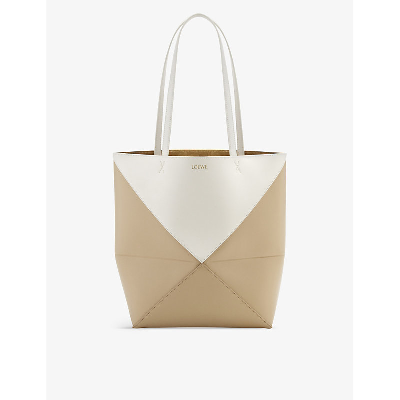 Shop Loewe Womens White/pap Craft Puzzle Fold Medium Leather Tote Bag