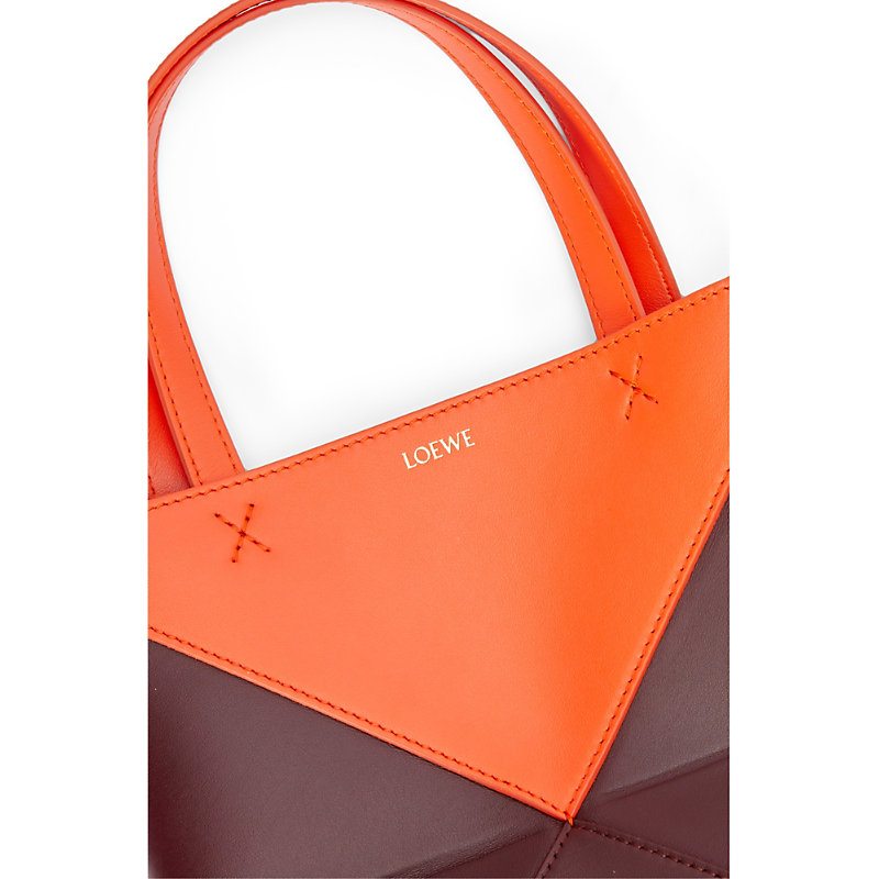 Shop Loewe Womens Orange/burgundy Puzzle Fold Mini Leather Tote Bag