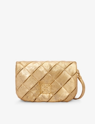 Loewe Womens Gold Goya Puffer Leather Shoulder Bag