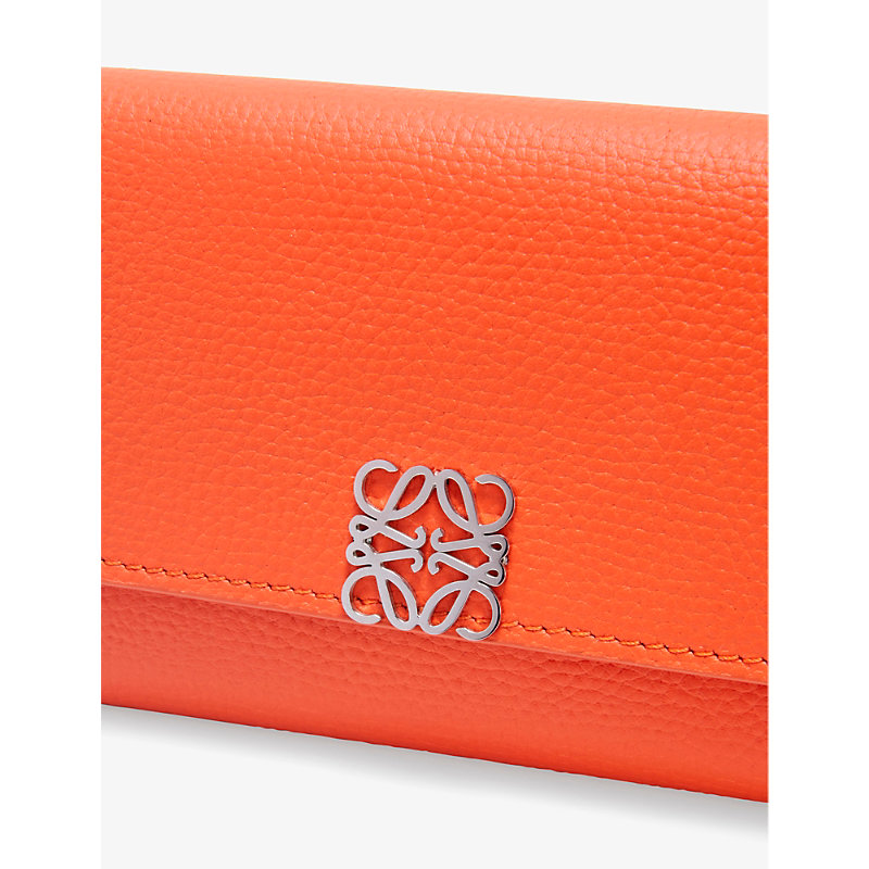 Shop Loewe Women's Vivid Orange Anagram-embellished Grained Leather Wallet