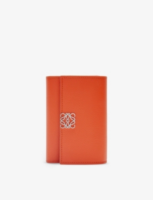 Loewe Womens Vivid Orange Anagram-embellished Grained Leather Wallet