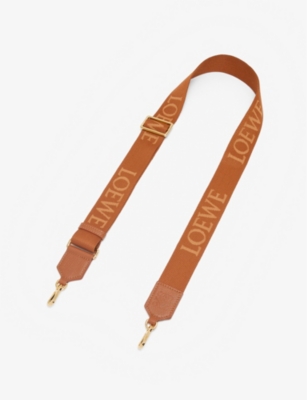 Loewe Tan Anagram Logo-embroidered Cotton-blend Bag Strap In Tan