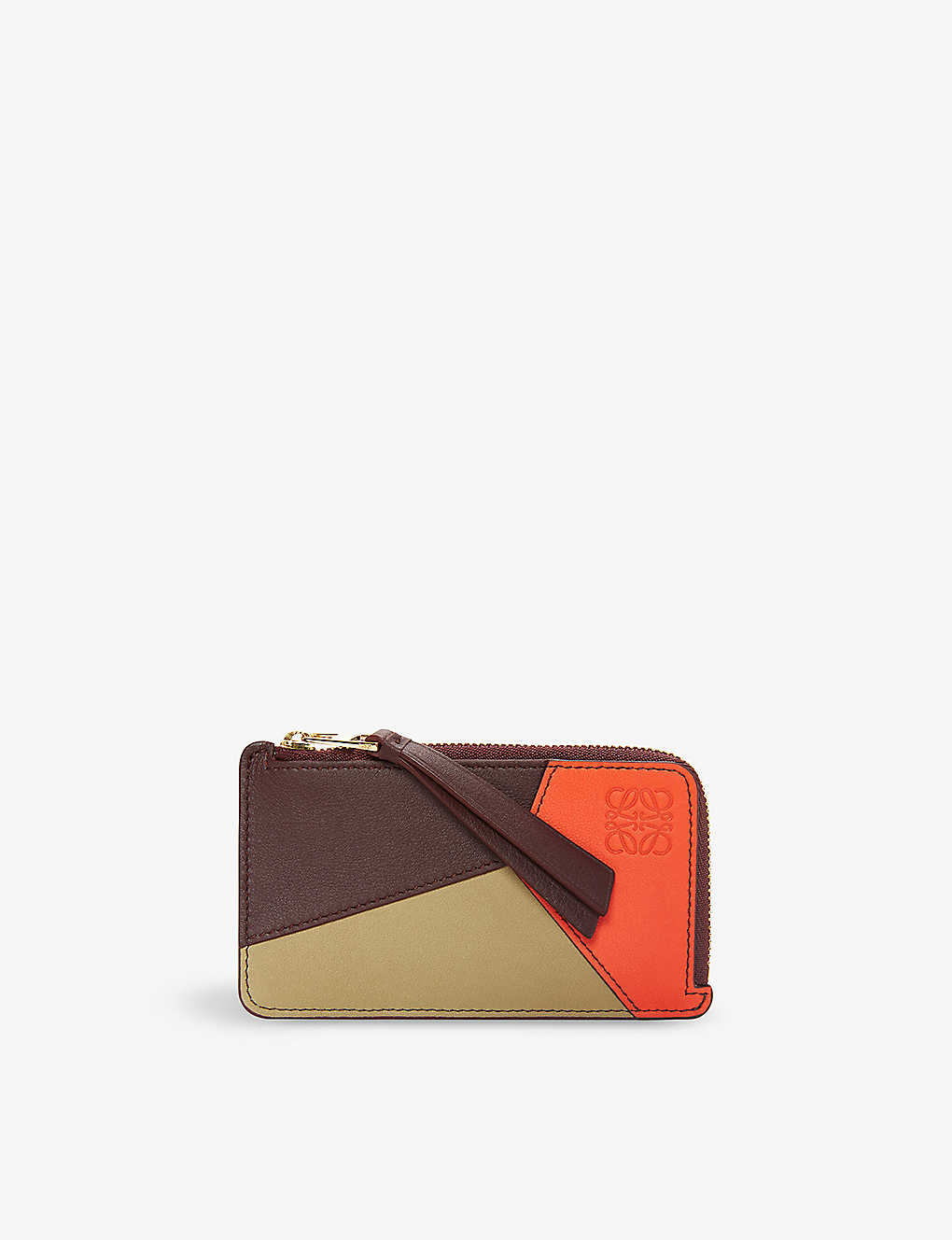 Loewe Puzzle Leather Card Holder In Burgundy/orange